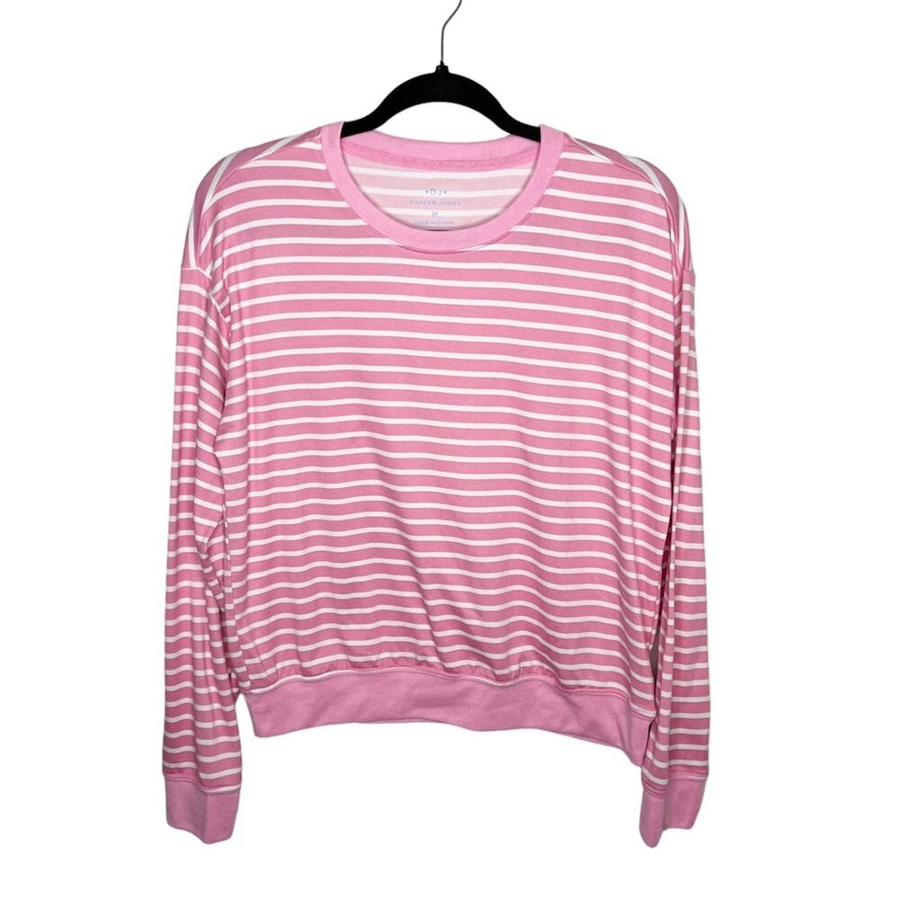 DRAPER JAMES / pink white striped crew neck loose pullover / M